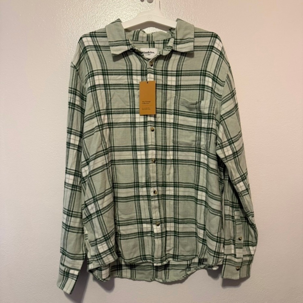 Goodfellow & Co Mens XL Vintage Collection Plaid Flannel Shirt Hollow Green NWT